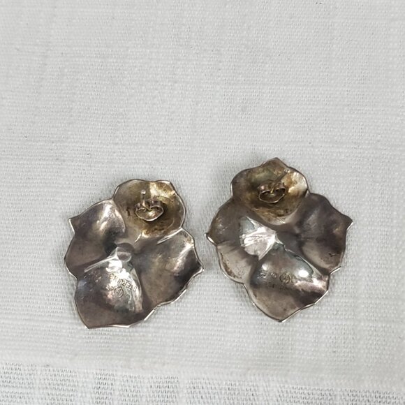 Carol Felley ‘85 925 Sterling Hibiscus Flower Post Earrings Vintage - Picture 3 of 6